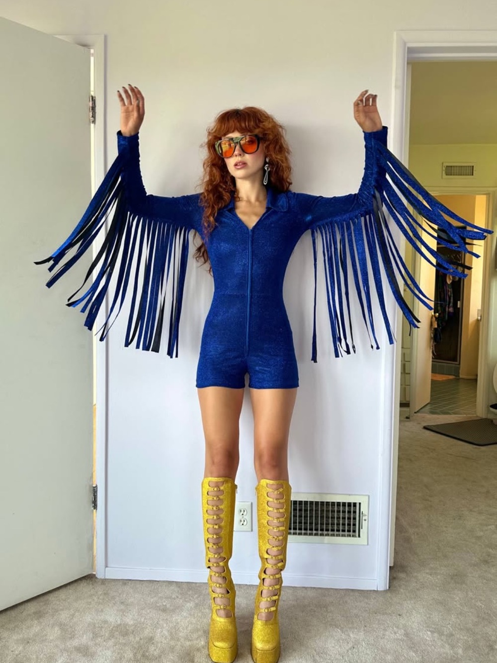 Miracle Eye | Glitter Fringe Romper Cobalt- Sparkle Festival Outfit | Small